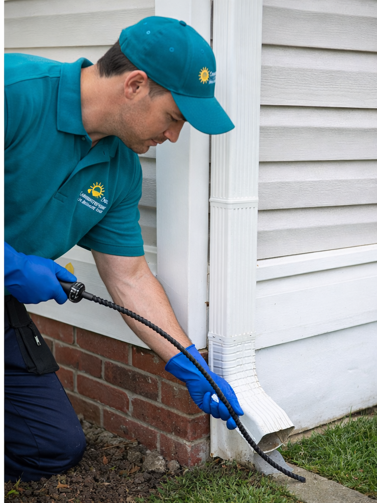 Gutter cleaning service in Cincinnati Ohio removing leaves and debris