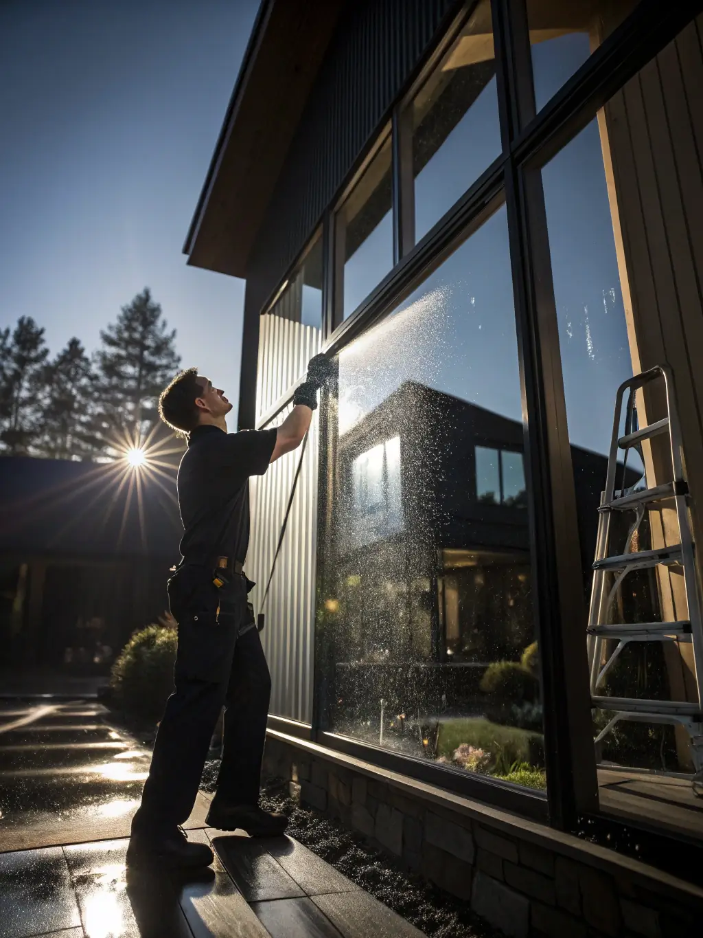 Pressure washing service cleaning a concrete driveway in Cincinnati OH by Brighter Day Exterior Cleaning
